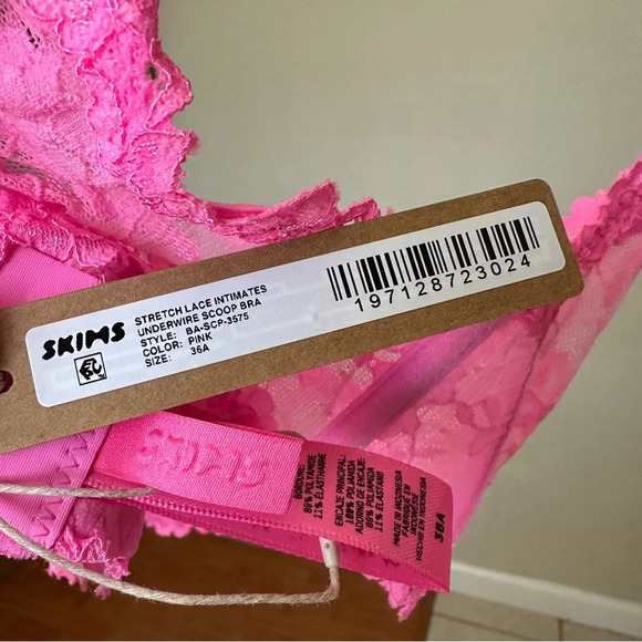 Skims Stretch lace Intimates‎ underwire scoop bra Pink BA-SCP-3575 size 36A - Picture 5 of 8
